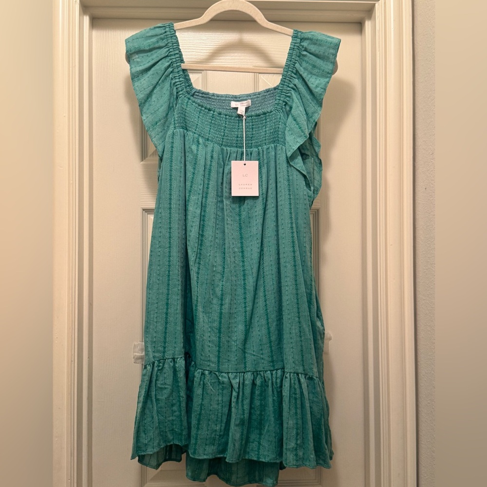 NWT Lauren Conrad Teal Ruffled Sleeveless Mini Dress Size Medium
